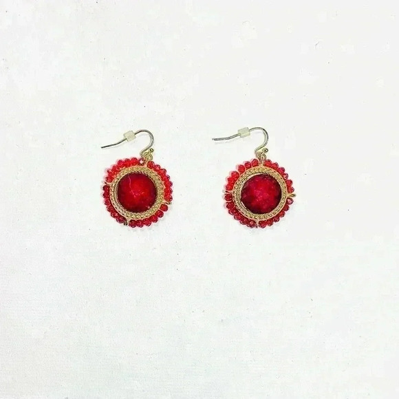 Red Statement Beaded  Earrings - Picture 3 of 3